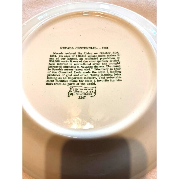 Nevada State Centennial Decorative Plate Brown Print Kettlesprings Kilns 1247 - Picture 3 of 3